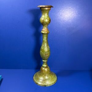 Metal Taper Candle Holder Green & Copper Colored 16" Tall